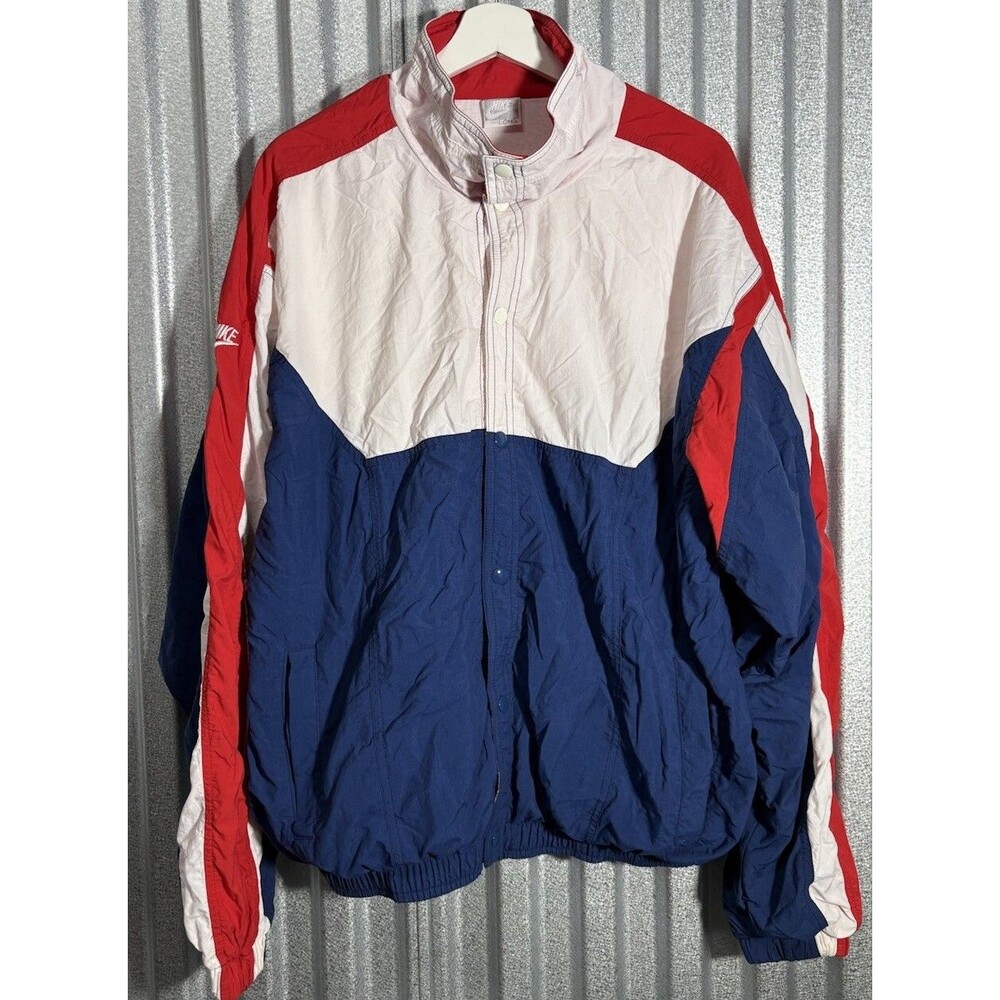 Vintage Nike Windbreaker Softshell Jacket Men’s Large Red White Blue Cotton Line